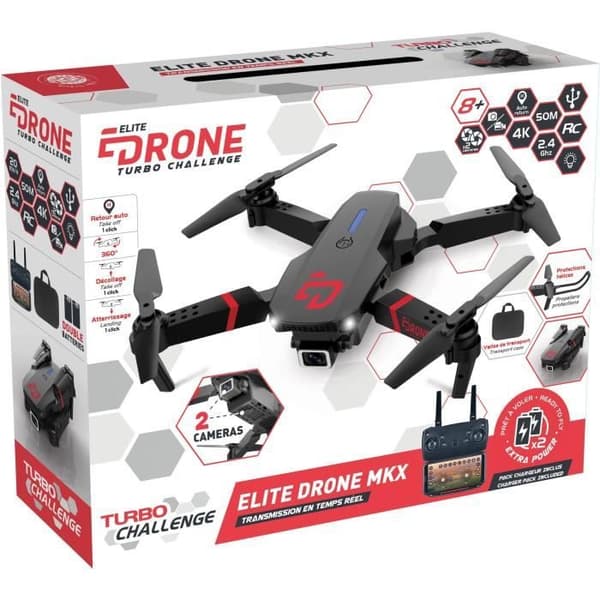 Drone - RC - 24 X 19 CM - 2 4K Kameraer - Smartphone Fjernbetjening - 8 min Batterilevetid