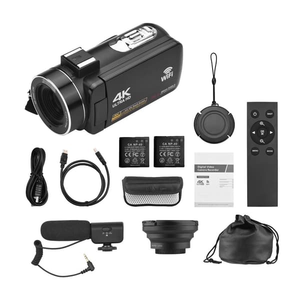 4K WiFi Digital Videokamera, 18X Digital Zoom, IR Nattesyn,sort