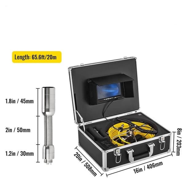 Rørinspektionskamera 6 timers arbejdstid - 1000TVL skærm, IP68 kamera, langtidsholdbart batteri & 8GB SD-kort