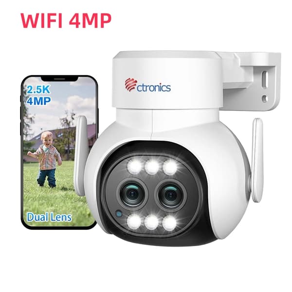 Ctronics Turvakamera, 4MP Resoluutio, 355° Kääntö & 90° Kallistus,WIFI 4MP Ei korttia
