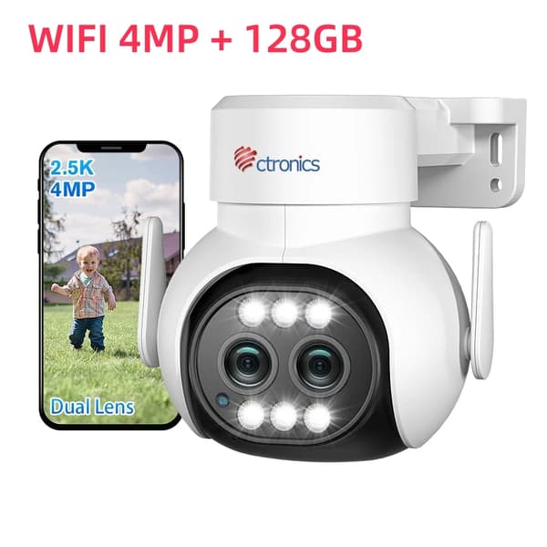Ctronics säkerhetskamera, 4MP upplösning, 355° panorering & 90° lutning,WIFI 4MP 128G