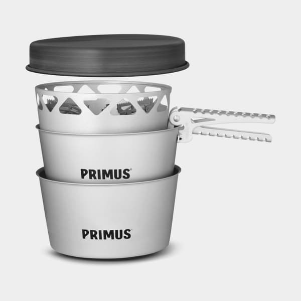 Gaskök Primus Essential Stove Set, 2000 W + 2 kastruller (2 x 2.3 liter) + 1 stekpanna + griptång + förvaringspåse Bränsletillval: Utan bränsle