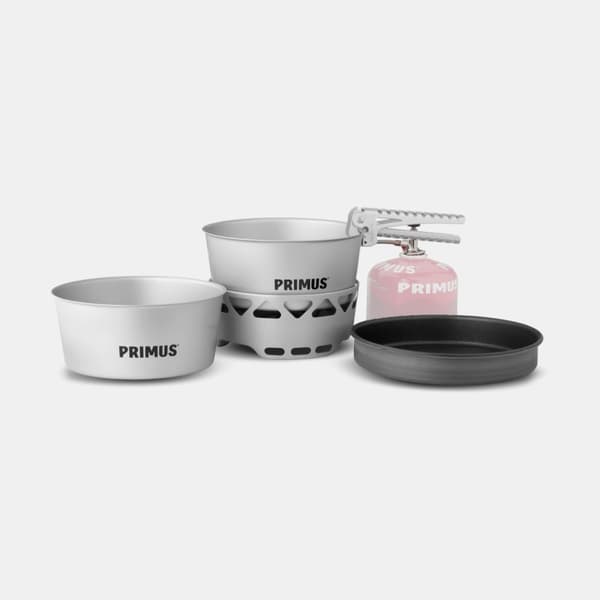 Gaskök Primus Essential Stove Set, 2000 W + 2 kastruller (2 x 1.3 liter) + 1 stekpanna + griptång + förvaringspåse Bränsletillval: Utan bränsle