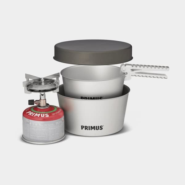 Gaskök Primus Mimer Stove Kit II, 2800 W + 2 kastruller (1.3 &amp; 2.3 liter) + 1 stekpanna + griptång + förvaringspåse Bränsletillval: Utan bränsle