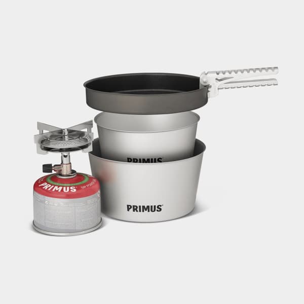Gaskök Primus Mimer Stove Kit II, 2800 W + 2 kastruller (1.3 &amp; 2.3 liter) + 1 stekpanna + griptång + förvaringspåse Bränsletillval: Utan bränsle
