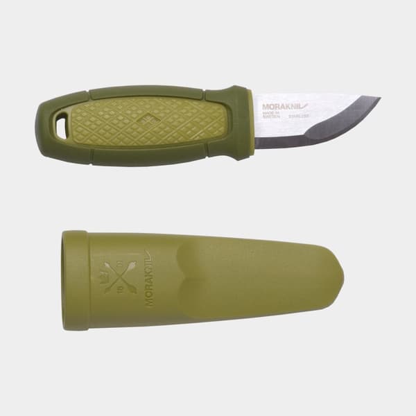 Friluftskniv Morakniv Eldris med tändståls-kit (S), 145 mm, TPE-gummi / återvunnet svenskt rostfritt stål, grön
