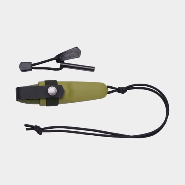 Friluftskniv Morakniv Eldris med tändståls-kit (S), 145 mm, TPE-gummi / återvunnet svenskt rostfritt stål, grön