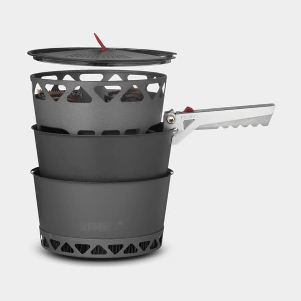 Gaskök Primus PrimeTech Stove Set, 2000 W, med piezo-tändare + 2 kastruller (1.3 liter) + 1 lock med durkslag + griptång + förvaringspåse