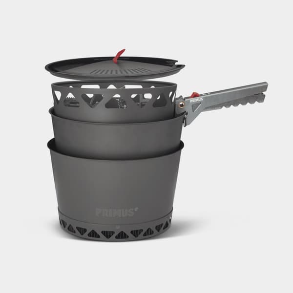Gaskök Primus PrimeTech Stove Set, 2000 W, med piezo-tändare + 2 kastruller (2.3 liter) + 1 lock med durkslag + griptång + förvaringspåse