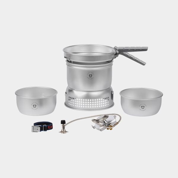 Gaskök Trangia 27 Small, 2100 W + 2 kittlar, 1 stekpanna &amp; vindskydd i UL / UltraLight-aluminium + griptång + rem Bränsletillval: Utan bränsle