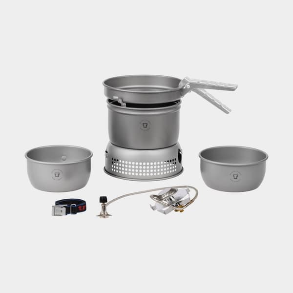 Gaskök Trangia 27 Small, 2100 W + 2 kittlar, 1 stekpanna &amp; vindskydd i HA / hårdanodiserad aluminium + griptång + rem Bränsletillval: Utan bränsle