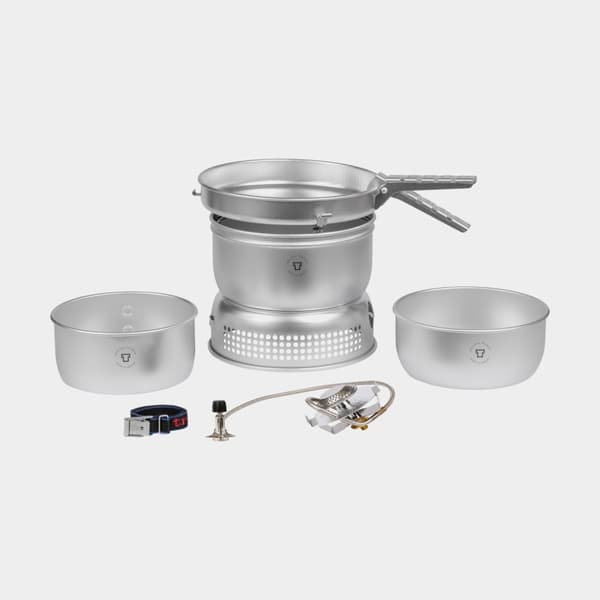 Gaskök Trangia 25 Large, 2100 W + 2 kittlar, 1 stekpanna &amp; vindskydd i UL / UltraLight-aluminium + griptång + rem Bränsletillval: Utan bränsle