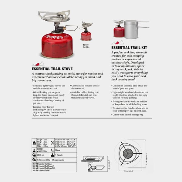 Gaskök Primus Essential Trail Stove Duo, 2500 W, med Duo-ventil Bränsletillval: + Winter Gas (230 gram)