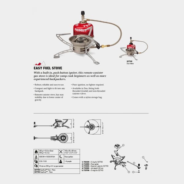 Gaskök Primus EasyFuel II, 3000 W, med integrerad piezotändning Bränsletillval: + Power Gas (230 gram)