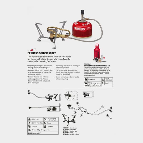 Gaskök Primus Express Spider II Stove, 2000 W + värmereflektor + förvaringspåse Bränsletillval: + Power Gas (230 gram)