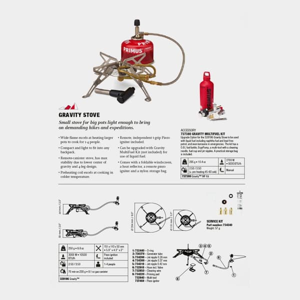 Gaskök Primus Gravity III, 3000 W, med piezo-tändare + vindskydd + värmereflektor + förvaringspåse Bränsletillval: + SIP Power Gas (230 gram)