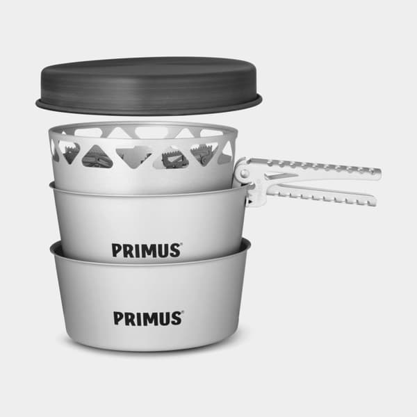 Gaskök Primus Essential Stove Set, 2000 W + 2 kastruller (1.3 liter) + 1 stekpanna + griptång + förvaringspåse Köksvariant: + SIP Power Gas (230 gram)