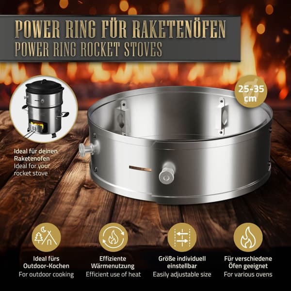 Powerring til raketovn Ø 25-35 x 9 cm lavet af rustfrit stål BBQ#BOSS