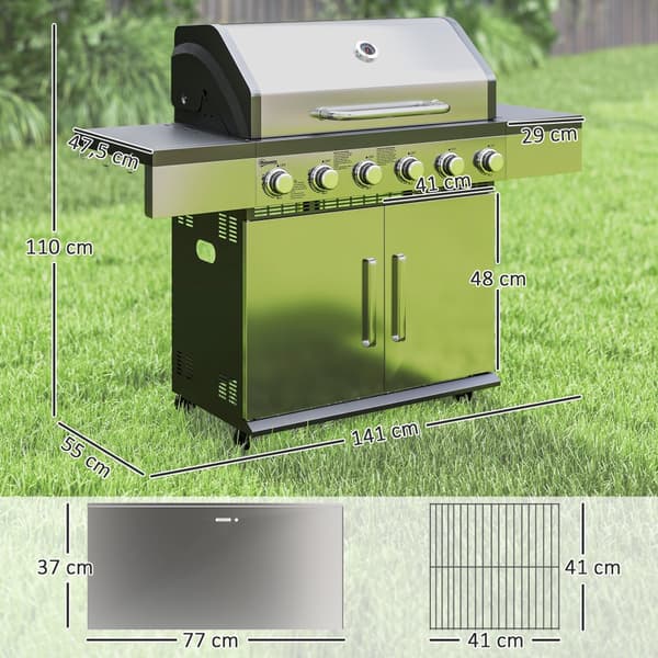Gasgrill, 8500BTU, 141x55x110 cm, Silver