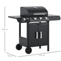 Miniatyrbild 3 av 9: Gasgrill, BBQ Grillvagn med 3 brännare och 1 sidobrännare, 110x50x100 cm, Svart