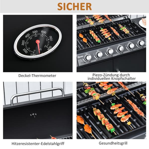 BBQ Grilli, Kaasugrilli Grillivaunu, 135x50x100 cm, Musta
