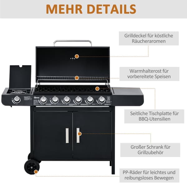 BBQ Grilli, Kaasugrilli Grillivaunu, 135x50x100 cm, Musta