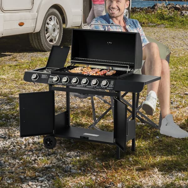 BBQ Grilli, Kaasugrilli Grillivaunu, 135x50x100 cm, Musta