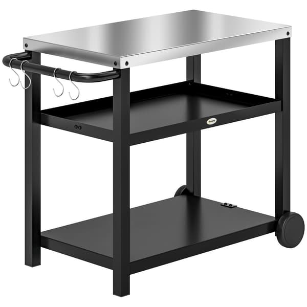 BBQ Grillbord, 3-våningar, 102x50x81 cm, Kolsvart Grå