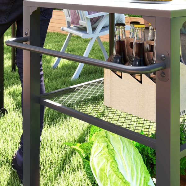 Grillvagn, 3-Nivå Serveringsvagn med Arbetsyta, 105x50x79 cm, Svart