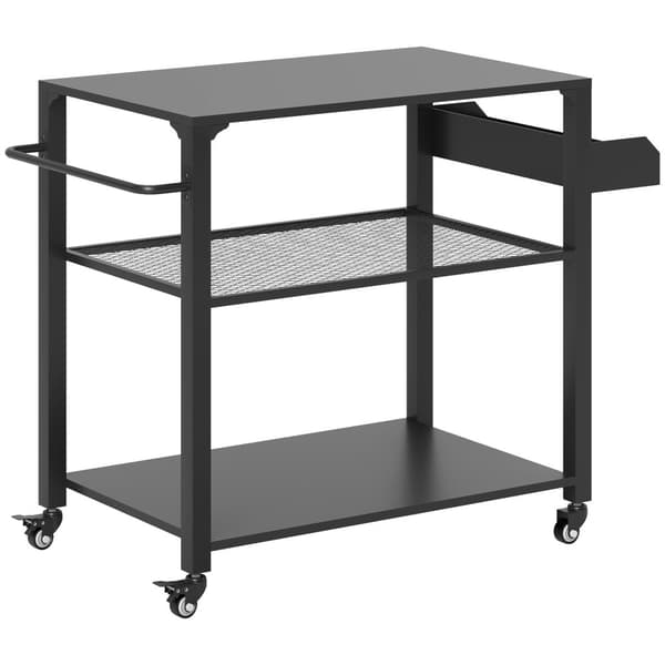 Grillvagn, 3-Nivå Serveringsvagn med Arbetsyta, 105x50x79 cm, Svart