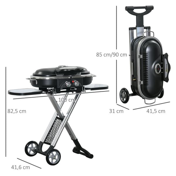 Gasgrill, BBQ Grillvogn, 100x41.6x82.5 cm, Sort Sølv