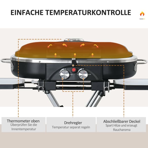 Gasgrill, BBQ Grillvogn, 100x41.6x82.5 cm, Sort Sølv