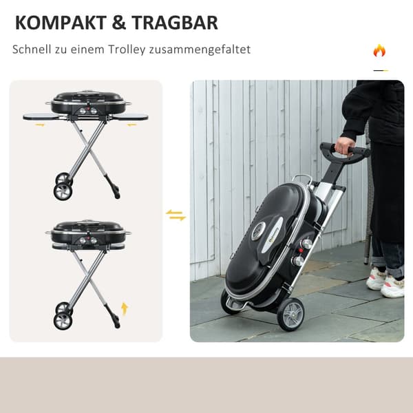 Gasgrill, BBQ Grillvogn, 100x41.6x82.5 cm, Sort Sølv