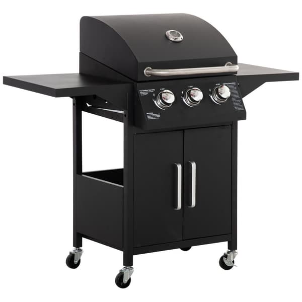 Gasolgrill, BBQ med 3 brännare, 121x55x109 cm, Svart