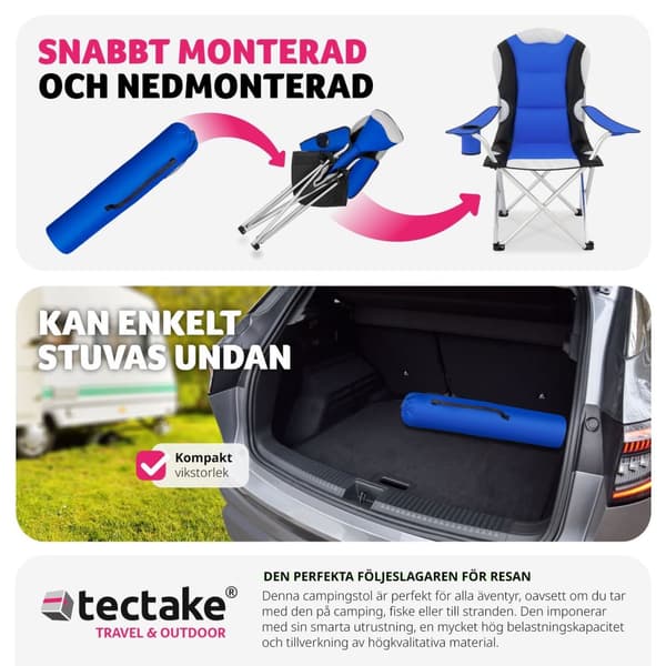 Campingstol med stoppad dyna, hopfällbar - blå, Uppsättning om 4