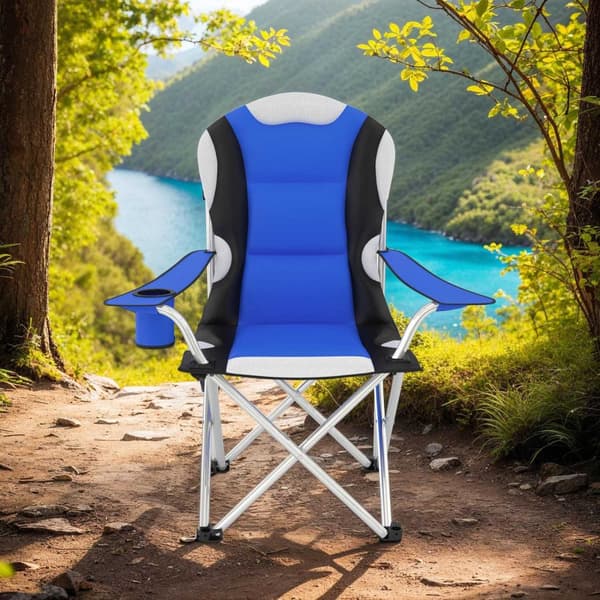 Campingstol med stoppad dyna, hopfällbar - blå, Uppsättning om 4
