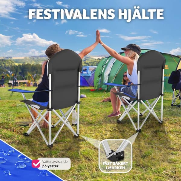 Campingstol med stoppad dyna, hopfällbar - blå, Uppsättning av 2