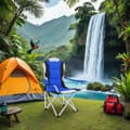 Miniatyrbild 9 av 10: Campingstol med stoppad dyna, hopfällbar - blå, Uppsättning av 2