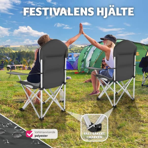 Campingstol med stoppad dyna, hopfällbar - grå, Uppsättning av 2