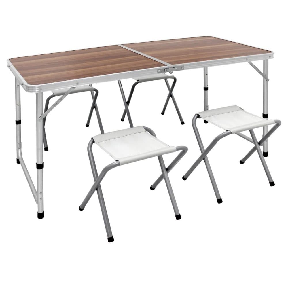 Camping bord Klapbord Havebord Bord med 4 taburetter aluminium 120cm træ indretning