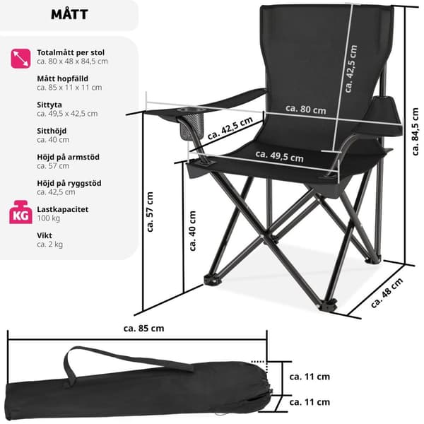 2 Campingstolar Gil - svart