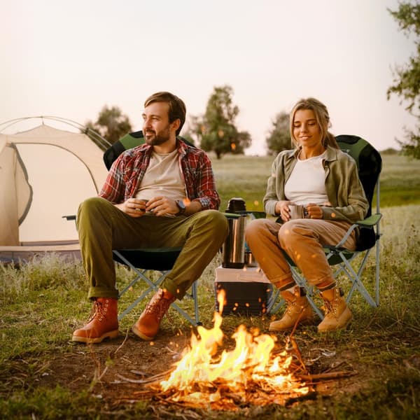 Hauki foldbar campingstol, khaki, fiskestol med kopholder og bæretaske, foldbar havestol, op til 150 kg, overdimensioneret foldestol med højt ryglæn,
