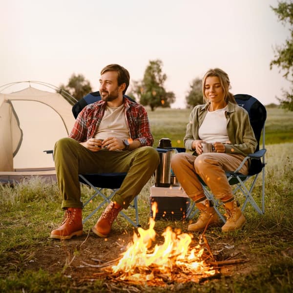 Hauki hopfällbar campingstol, blå, fiskestol med mugghållare & bärväska, hopfällbar trädgårdsstol, upp till 150 kg, hopfällbar stol med högt