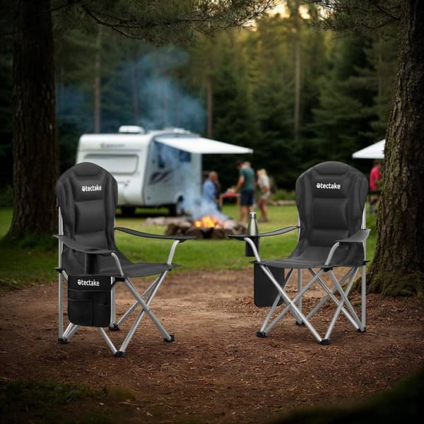 Vadderad campingstol MTX, hopfällbar med dryckeshållare - Uppsättning av 2