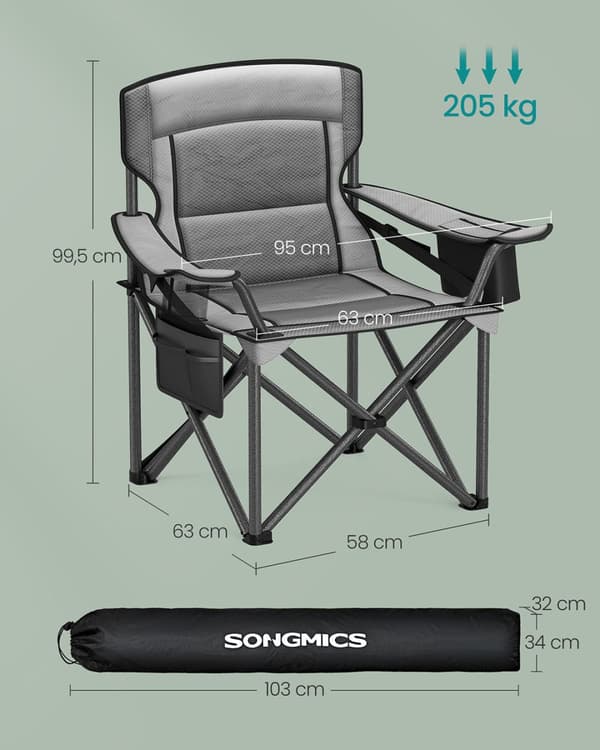 Retkituoli, SONGMICS, 63x95x99.5 cm, liitukivenharmaa