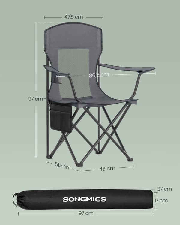 Campingstolssæt, SONGMICS, 51.5x86.5x97 cm, Skifergrå