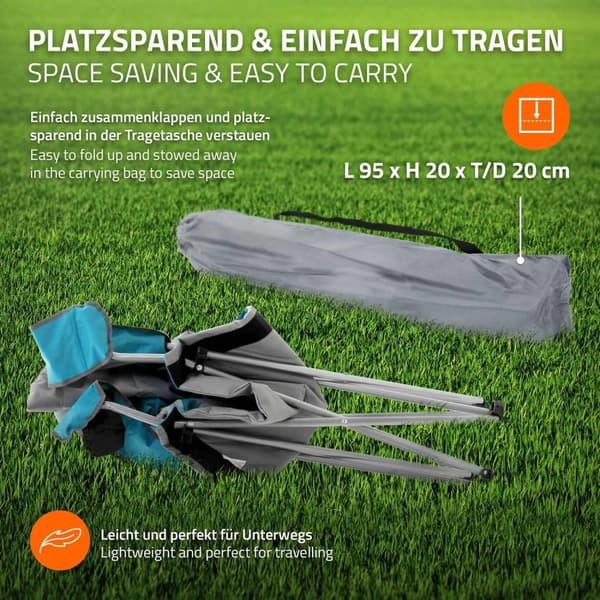 ECD Germany Sæt med 2 foldbare campingstole, gråblå, fiskestol med kopholder og bæretaske, foldbar havestol, overdimensioneret foldestol med højt
