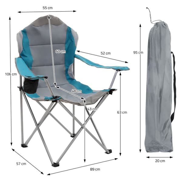 ECD Germany Sæt med 2 foldbare campingstole, gråblå, fiskestol med kopholder og bæretaske, foldbar havestol, overdimensioneret foldestol med højt