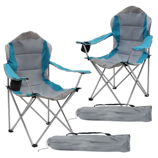 ECD Germany Sæt med 2 foldbare campingstole, gråblå, fiskestol med kopholder og bæretaske, foldbar havestol, overdimensioneret foldestol med højt