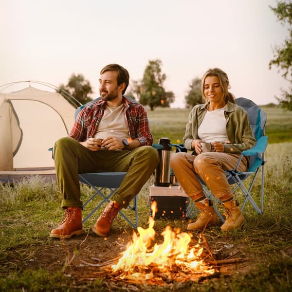 ECD Germany Sammenklappelig campingstol, gråblå, fiskestol med kopholder og bæretaske, sammenklappelig havestol, overdimensioneret klapstol med højt